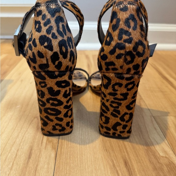 Women's Schutz Leopard Ankle Strap Buckle Open Toe Blocked Heels - Picture 4 of 7